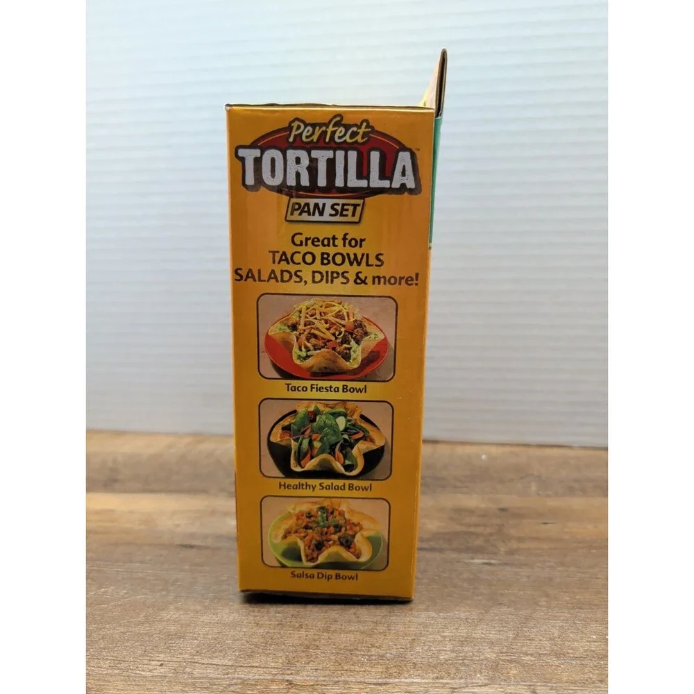 Perfect Tortilla Pan Set 4 Non-Stick Pans Baked Not Fried Taco Salad Bowl Shells